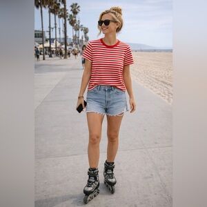 Old Navy Orange  and White Striped Snug Fit Short Sleeve Tee NWT